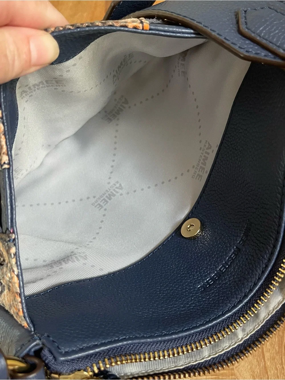 Aimee Kestenberg Blue Leather Crossbody Purse Snakeskin Gold Chain Boho Western